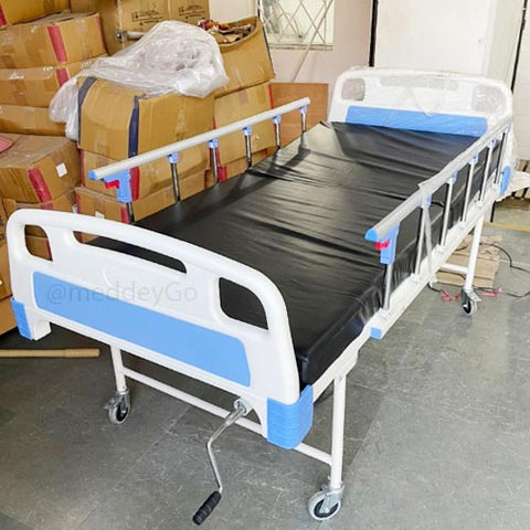 Semi Fowler Hospital Bed with ABS Panel, Collapsable Railings, Wheels and Mattress