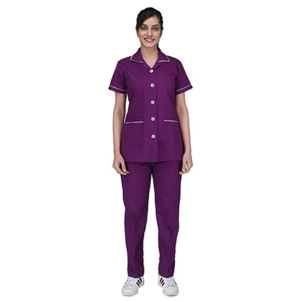 Nurse Staff Uniform Set Open Collar Top Magenta – Medansh