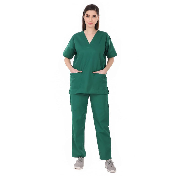 Unisex Scrub Suit Surgical V Neck 2 Pocket Green