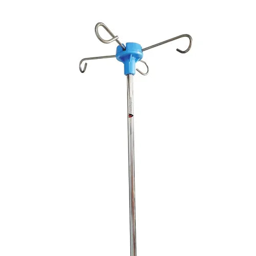 IV Stand with 4 Hooks Chrome Plated Pipe and Metal Base