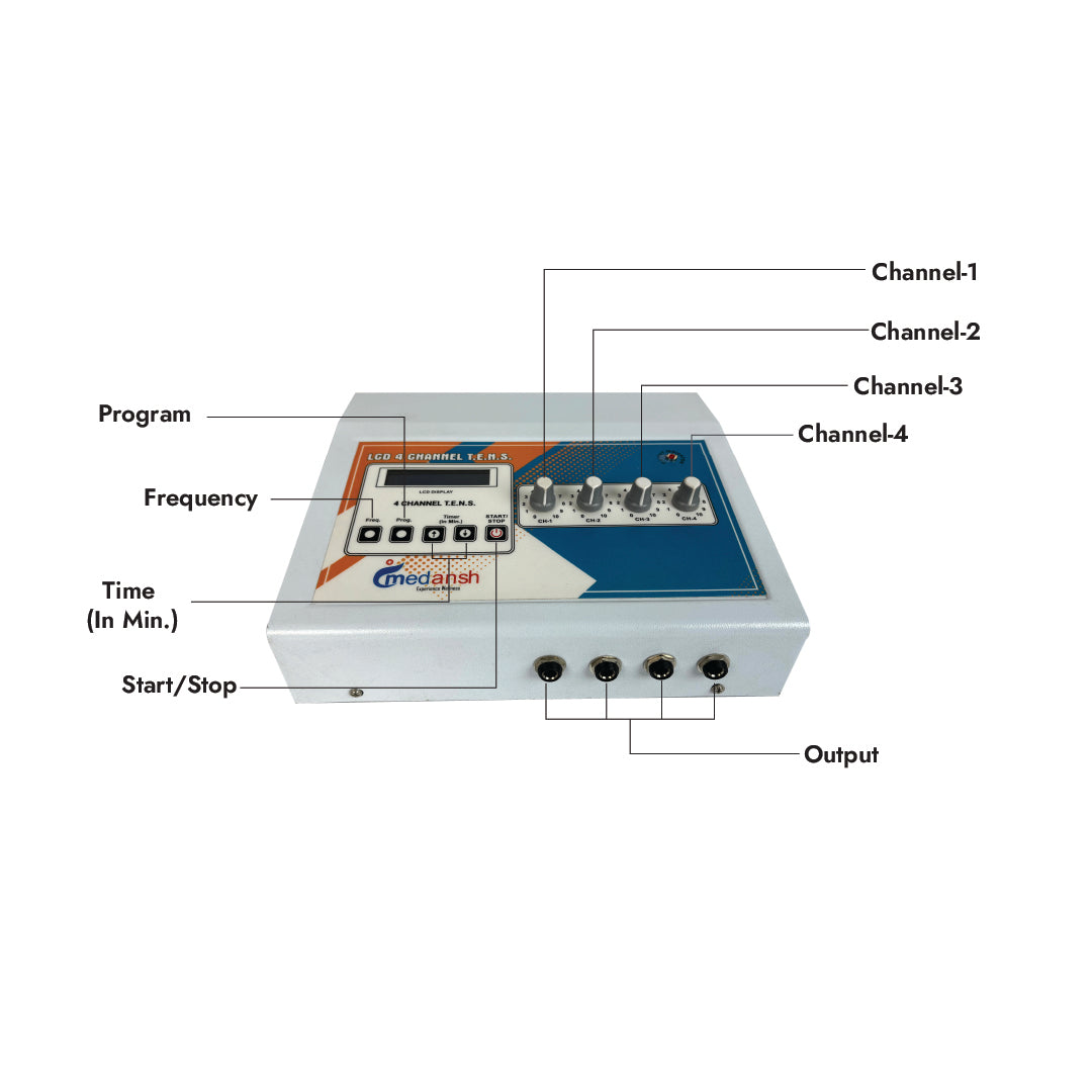 Medansh 4 CHANNEL Tens Machine LCD non-invasive low-risk nerve stimulation- reduce pain with 1 year warranty