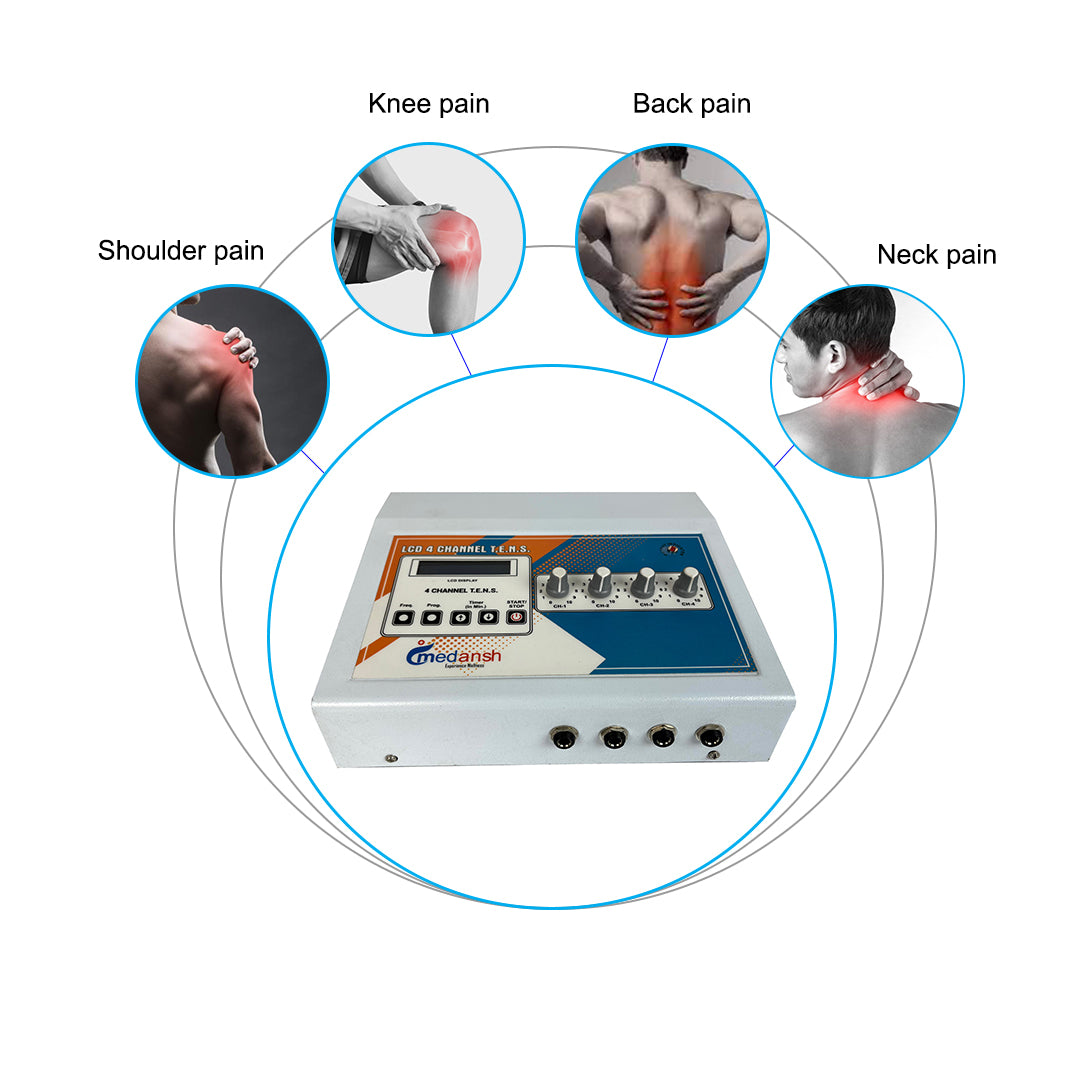 Medansh 4 CHANNEL Tens Machine LCD non-invasive low-risk nerve stimulation- reduce pain with 1 year warranty