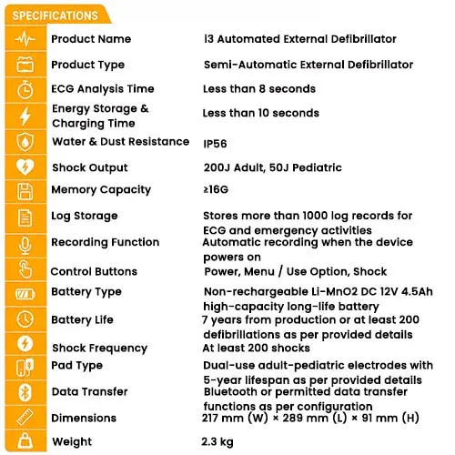i3 Automated External Defibrillator AED 200J IP56