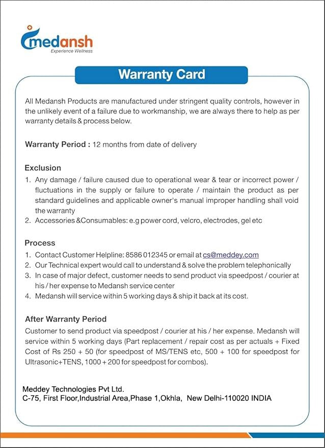 warranty card physiotherapy 