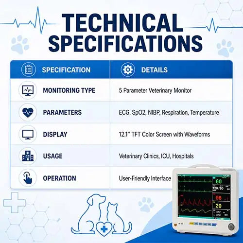 5 Para Veterinary ECG Monitor for Animal ICU Use