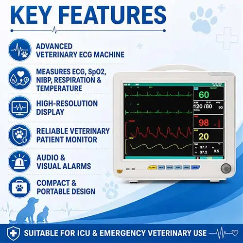 5 Para Veterinary ECG Monitor for Animal ICU Use